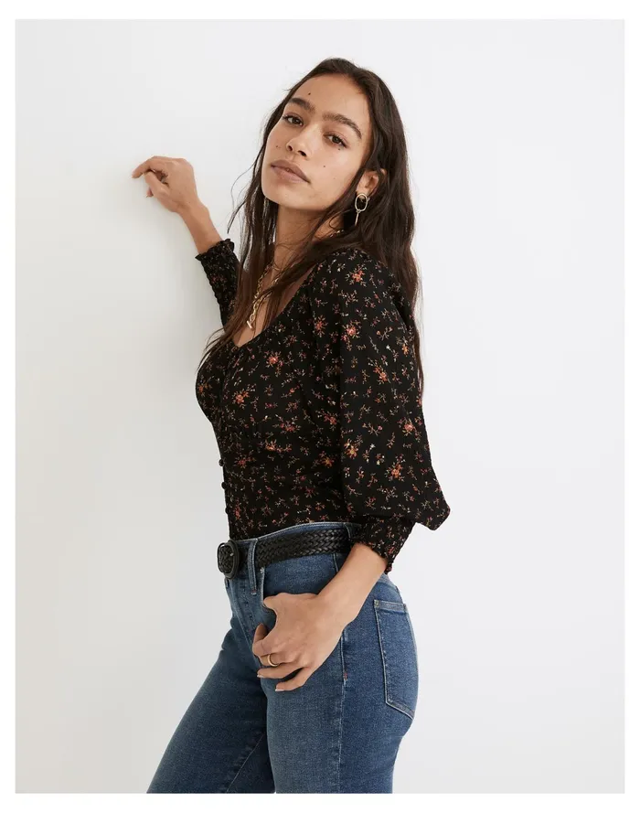 Women Kirstie Sweetheart Top In Fresh Sprigs True Black Madewell Tops and Shirts Women Kirstie Sweetheart Top In Fresh Sprigs True Black Madewell Tops and Shirts
