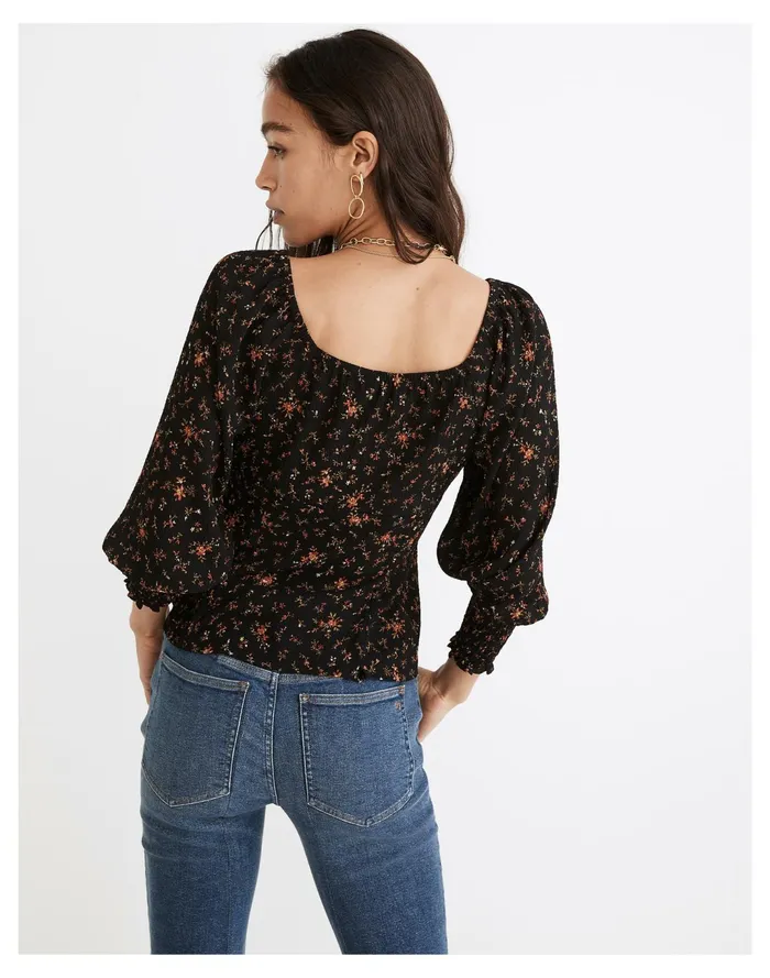 Women Kirstie Sweetheart Top In Fresh Sprigs True Black Madewell Tops and Shirts Women Kirstie Sweetheart Top In Fresh Sprigs True Black Madewell Tops and Shirts