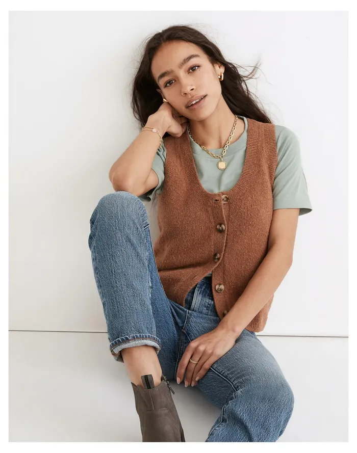 Women Kneale Button Front Sweater Vest Heather Rosewood Madewell Sweaters