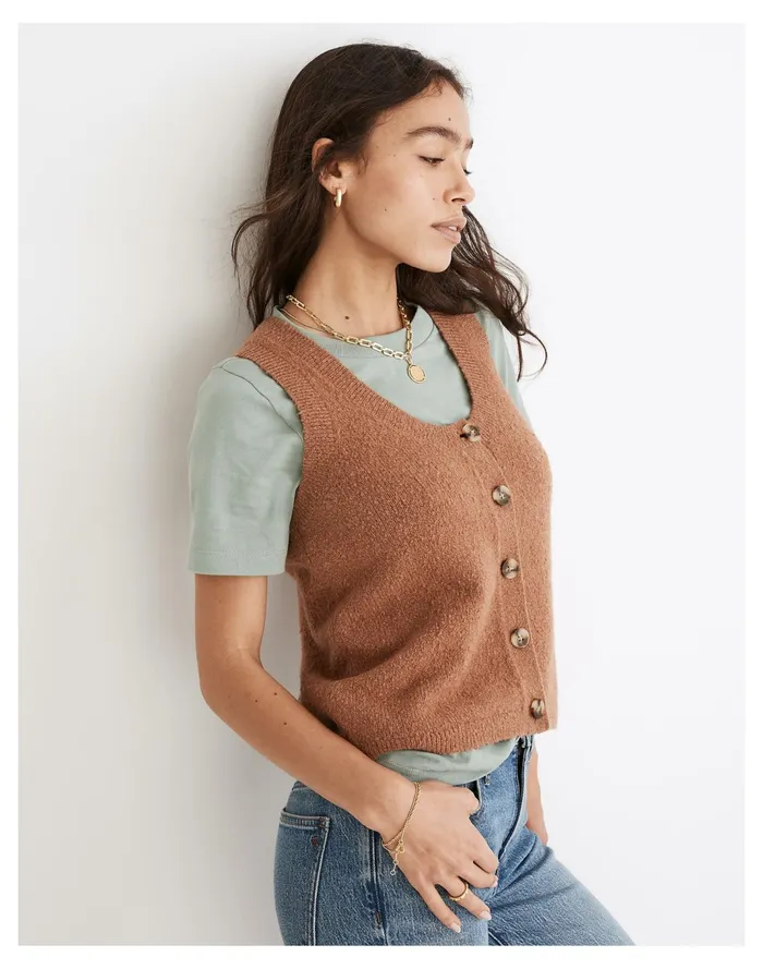 Women Kneale Button Front Sweater Vest Heather Rosewood Madewell Sweaters Women Kneale Button Front Sweater Vest Heather Rosewood Madewell Sweaters