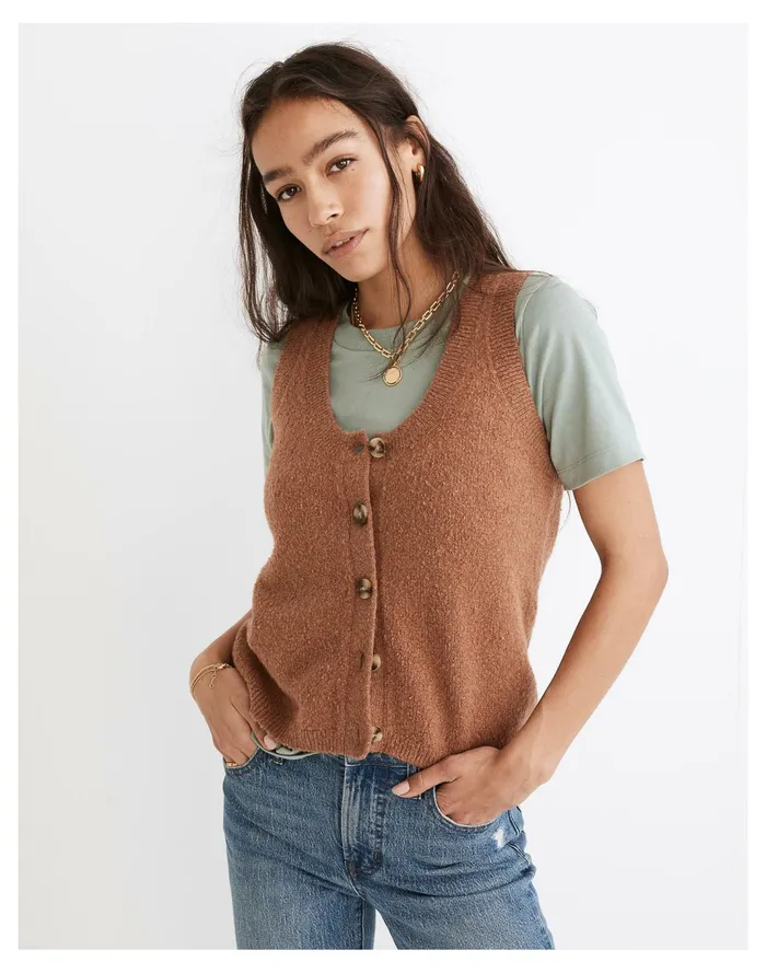Women Kneale Button Front Sweater Vest Heather Rosewood Madewell Sweaters Women Kneale Button Front Sweater Vest Heather Rosewood Madewell Sweaters