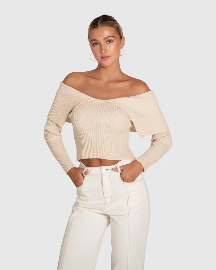 Women Knitwear Belle and Bloom More Than Words Collared Knit Top 8211 Cream