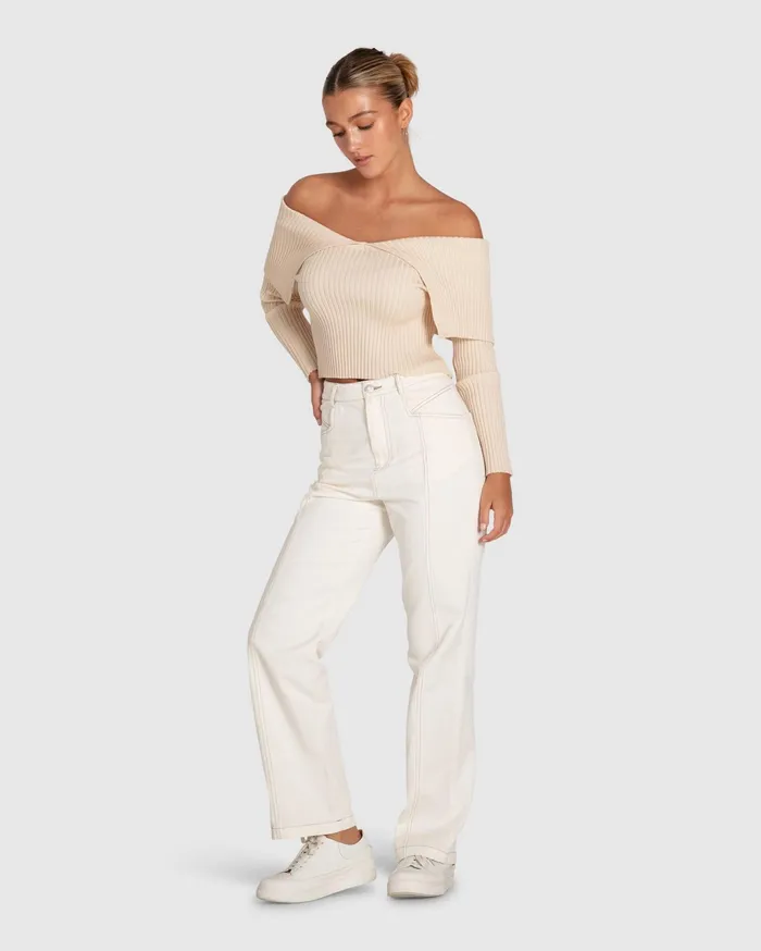 Women Knitwear Belle and Bloom More Than Words Collared Knit Top 8211 Cream