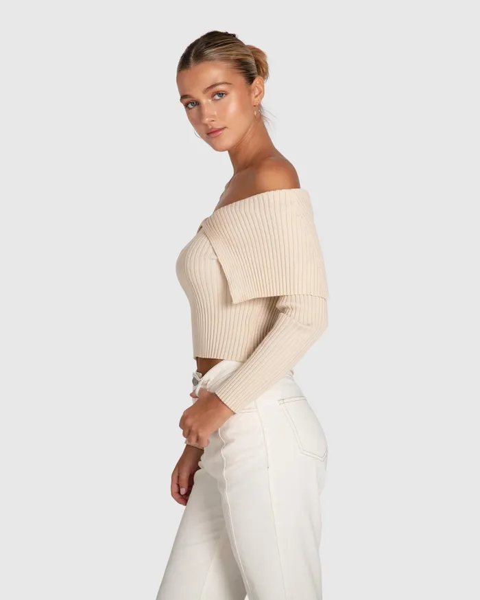 Women Knitwear Belle and Bloom More Than Words Collared Knit Top 8211 Cream