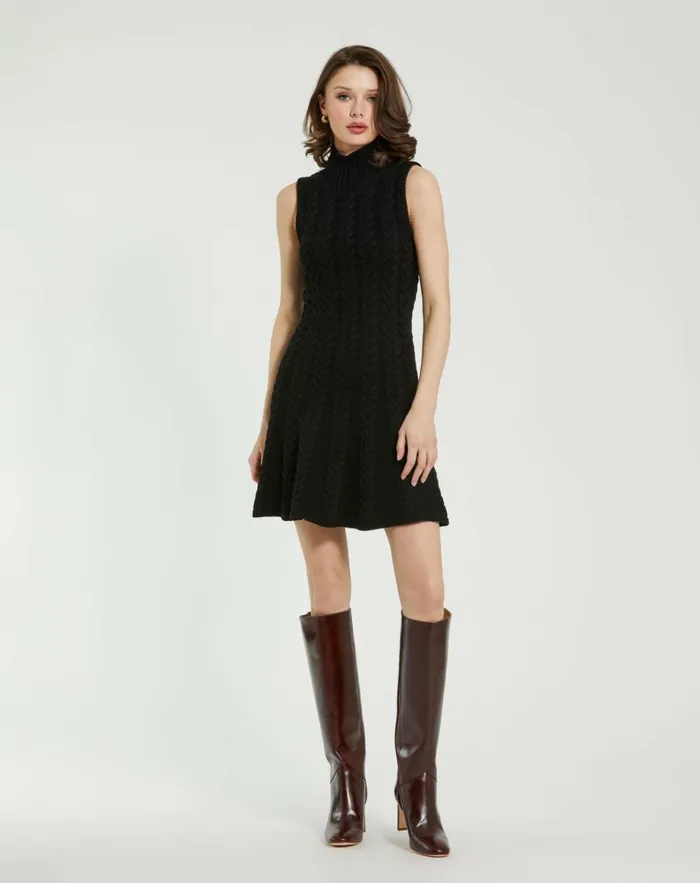 Women Knitwear Mac Duggal Cable Knit Turtle Neck Sleeveless Mini Sweater Knit Dress Black Women Knitwear Mac Duggal Cable Knit Turtle Neck Sleeveless Mini Sweater Knit Dress Black