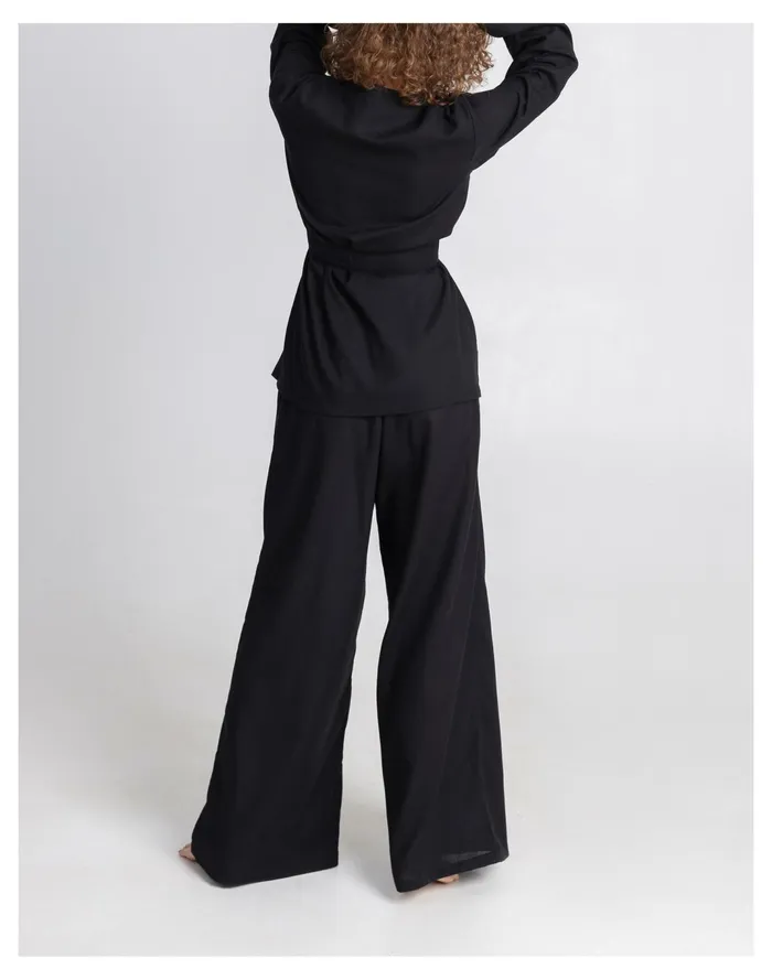 Women LERA Linen Wrap Jacket Set Black Madewell Pajamas