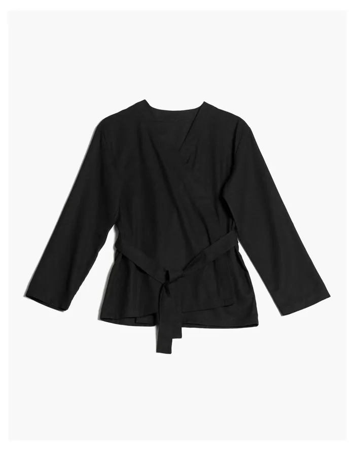 Women LERA Linen Wrap Jacket Set Black Madewell Pajamas Women LERA Linen Wrap Jacket Set Black Madewell Pajamas
