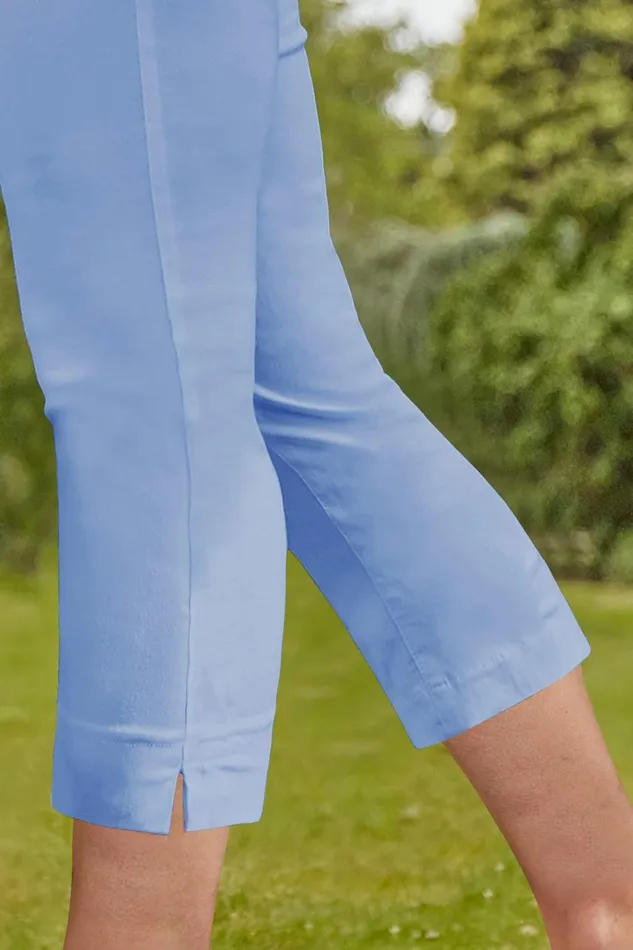 Women Light Blue Elastic Waist Stretch Cropped Trousers Roman Occasionwear