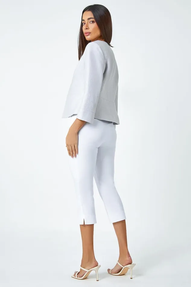 Women Light Grey 34 Sleeve Pleated Textured Cropped Jacket Roman Occasionwear