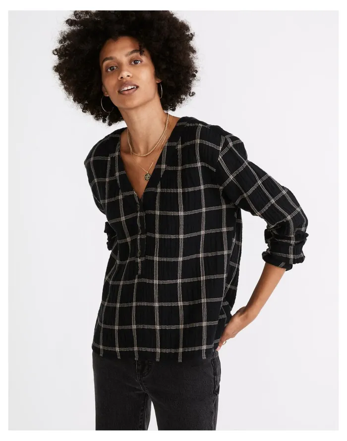Women Lightspun Evert Top In Windowpane True Black Madewell Tops and Shirts