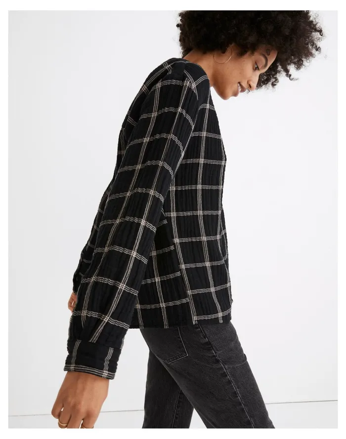 Women Lightspun Evert Top In Windowpane True Black Madewell Tops and Shirts Women Lightspun Evert Top In Windowpane True Black Madewell Tops and Shirts