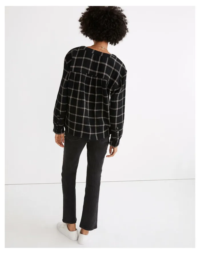 Women Lightspun Evert Top In Windowpane True Black Madewell Tops and Shirts Women Lightspun Evert Top In Windowpane True Black Madewell Tops and Shirts