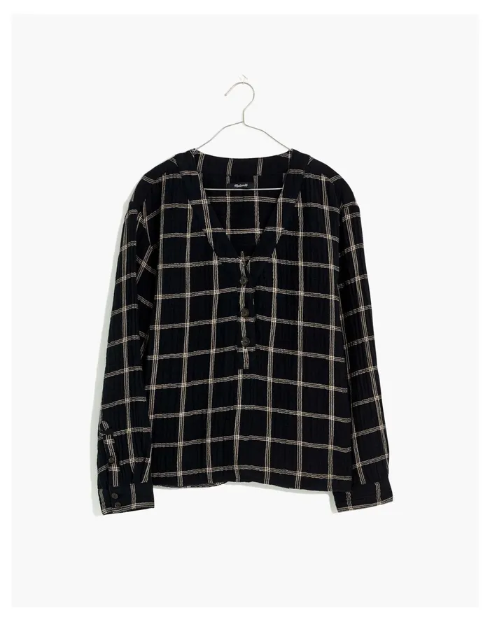Women Lightspun Evert Top In Windowpane True Black Madewell Tops and Shirts Women Lightspun Evert Top In Windowpane True Black Madewell Tops and Shirts