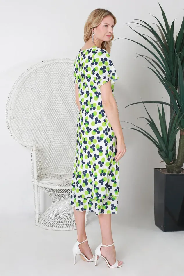 Women Lime Julianna Abstract Spot Tiered Midi Dress Roman Occasionwear