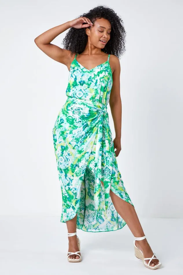 Women Lime Petite Tie Dye Wrap Around Skirt Roman Skirts