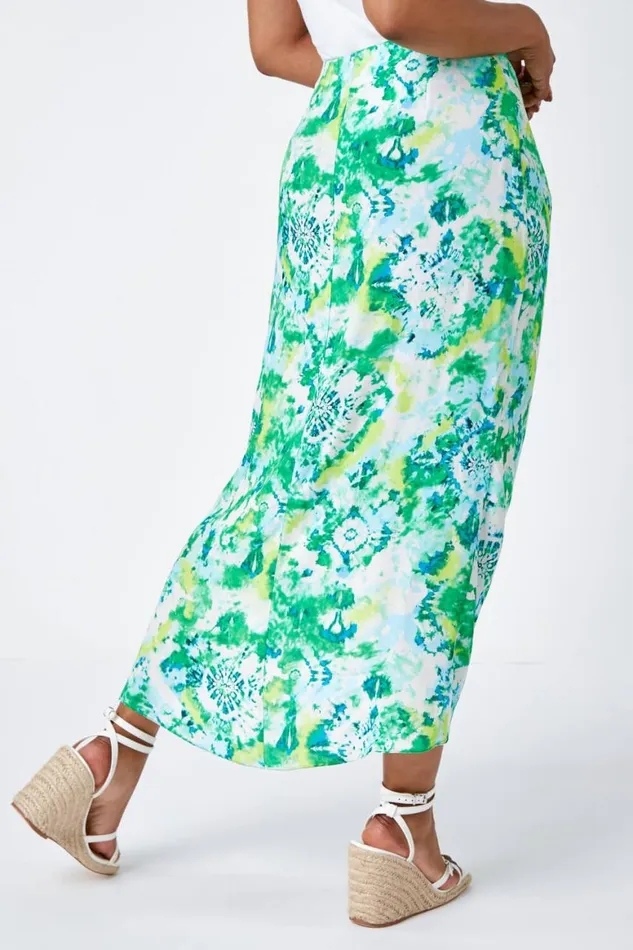 Women Lime Petite Tie Dye Wrap Around Skirt Roman Skirts