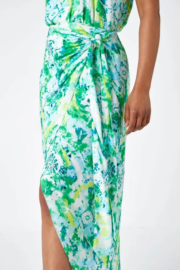 Women Lime Petite Tie Dye Wrap Around Skirt Roman Skirts