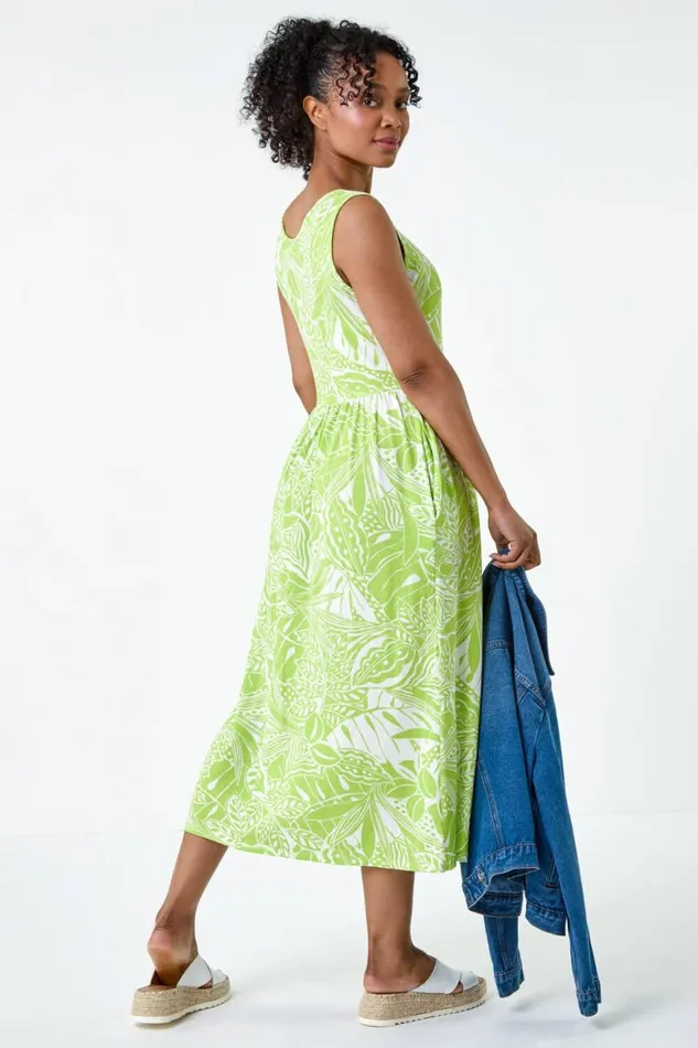 Women Lime Petite Tropical Stretch Jersey Pocket Dress Roman Dresses