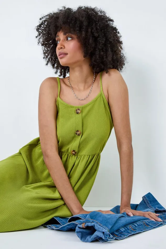 Women Lime Stretch Jersey Button Midi Dress Roman Dresses