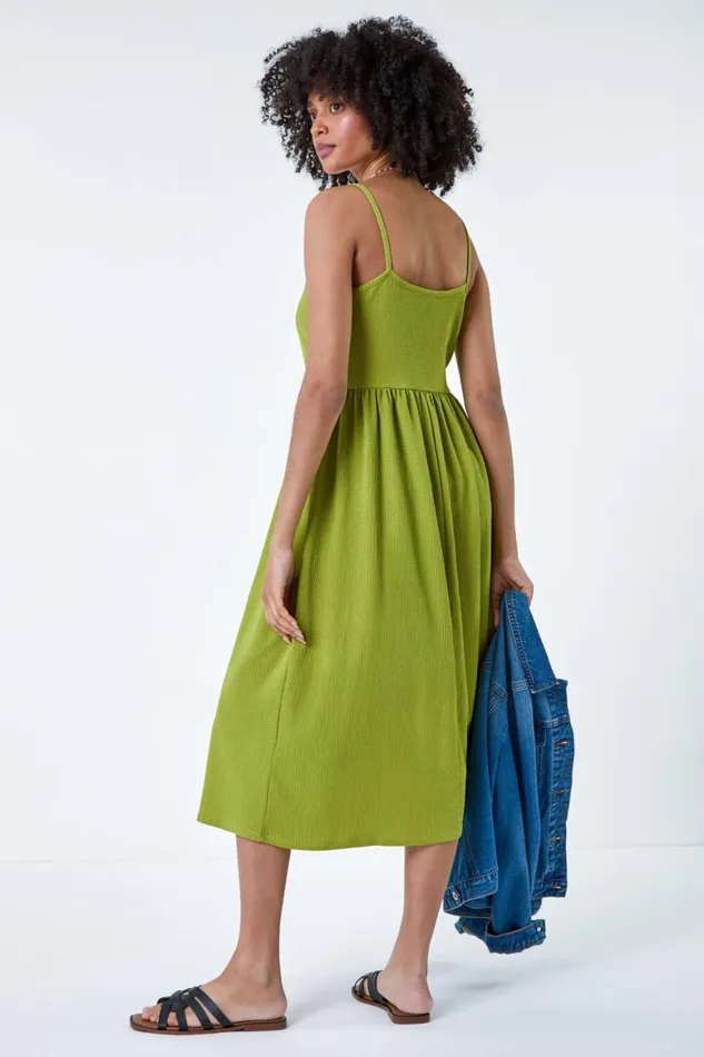 Women Lime Stretch Jersey Button Midi Dress Roman Dresses