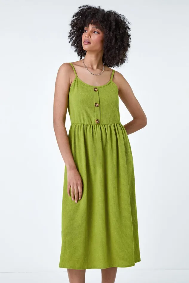 Women Lime Stretch Jersey Button Midi Dress Roman Dresses