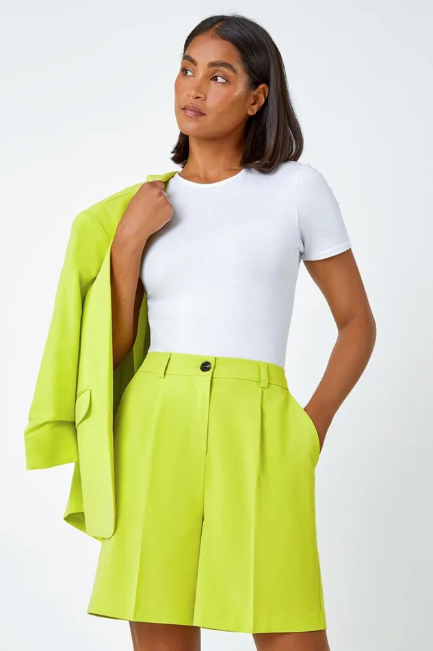 Women Lime Tailored Stretch Shorts Roman Coords