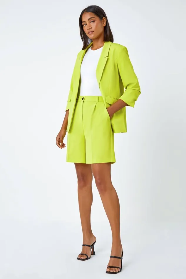 Women Lime Tailored Stretch Shorts Roman Coords