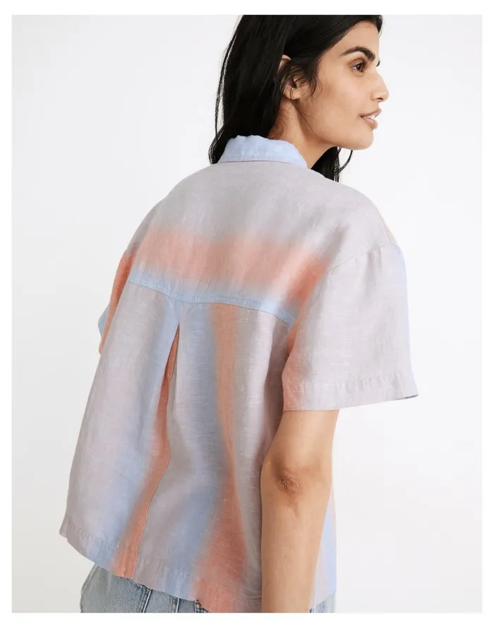 Women Linen Beachside Shirt In Ombr Stripe Ombre Orange Blue Madewell Tops and Shirts Women Linen Beachside Shirt In Ombr Stripe Ombre Orange Blue Madewell Tops and Shirts