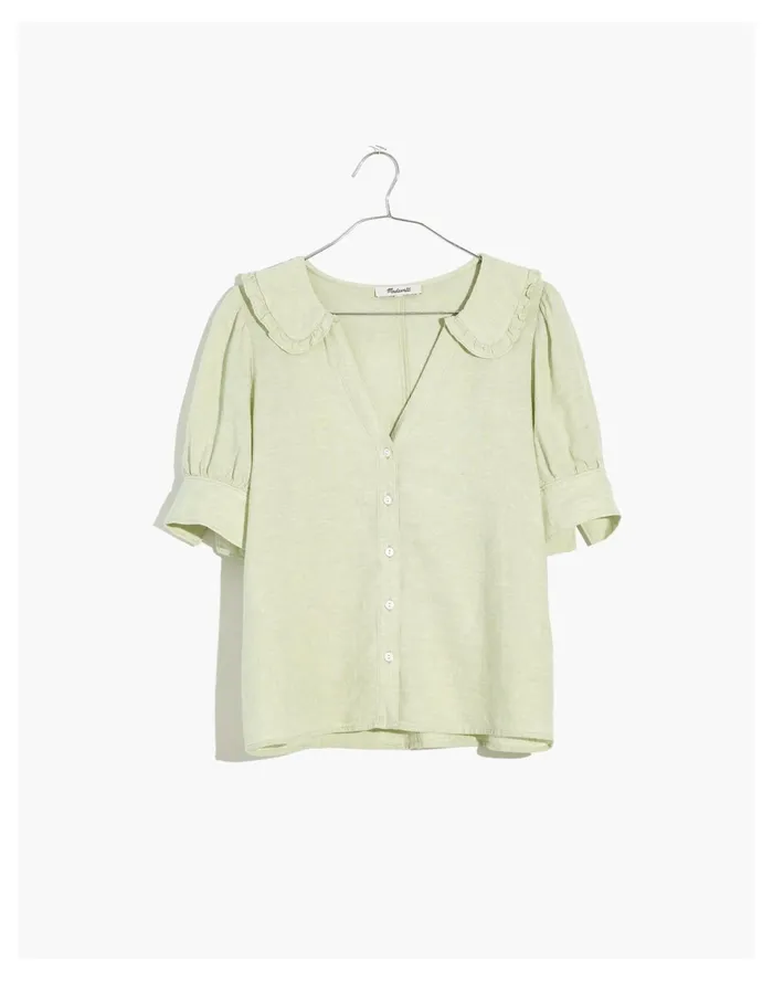 Women Linen Blend Peter Pan Collar Shirt Sunfaded Mint Madewell Tops and Shirts Women Linen Blend Peter Pan Collar Shirt Sunfaded Mint Madewell Tops and Shirts