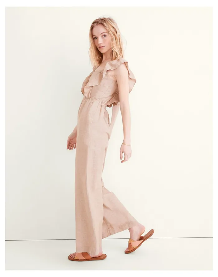 Women Linen Blend Ruffle Tie Back Jumpsuit Seed Khaki Madewell Jumpsuits and Overalls Women Linen Blend Ruffle Tie Back Jumpsuit Seed Khaki Madewell Jumpsuits and Overalls
