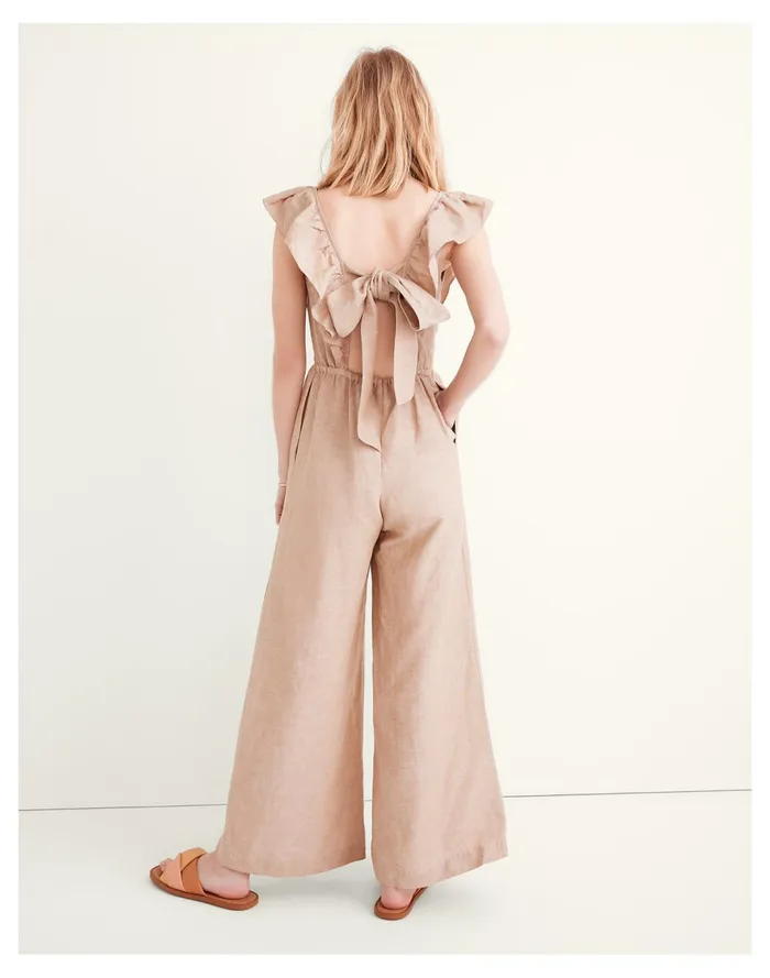 Women Linen Blend Ruffle Tie Back Jumpsuit Seed Khaki Madewell Jumpsuits and Overalls Women Linen Blend Ruffle Tie Back Jumpsuit Seed Khaki Madewell Jumpsuits and Overalls
