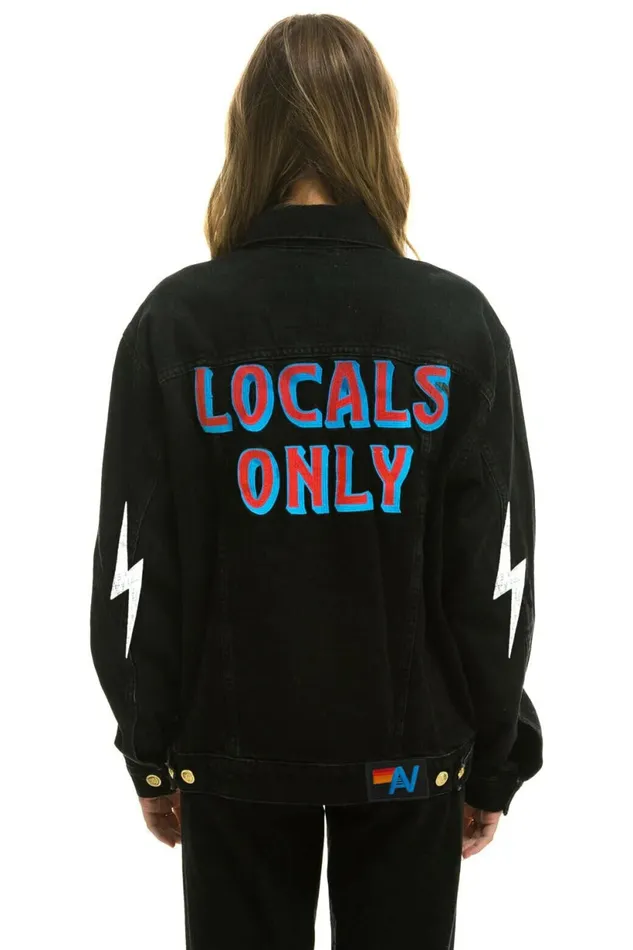 Women LOCALS ONLY OVERSIZED CONCERT DENIM JACKET 8211 VINTAGE BLACK Aviator Nation