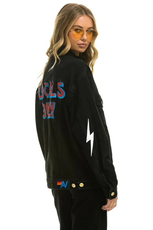 Women LOCALS ONLY OVERSIZED CONCERT DENIM JACKET 8211 VINTAGE BLACK Aviator Nation Women LOCALS ONLY OVERSIZED CONCERT DENIM JACKET 8211 VINTAGE BLACK Aviator Nation