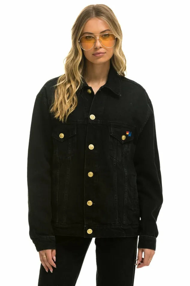 Women LOCALS ONLY OVERSIZED CONCERT DENIM JACKET 8211 VINTAGE BLACK Aviator Nation Women LOCALS ONLY OVERSIZED CONCERT DENIM JACKET 8211 VINTAGE BLACK Aviator Nation