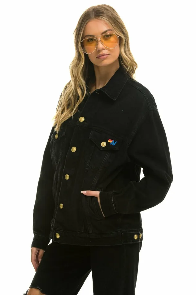 Women LOCALS ONLY OVERSIZED CONCERT DENIM JACKET 8211 VINTAGE BLACK Aviator Nation Women LOCALS ONLY OVERSIZED CONCERT DENIM JACKET 8211 VINTAGE BLACK Aviator Nation