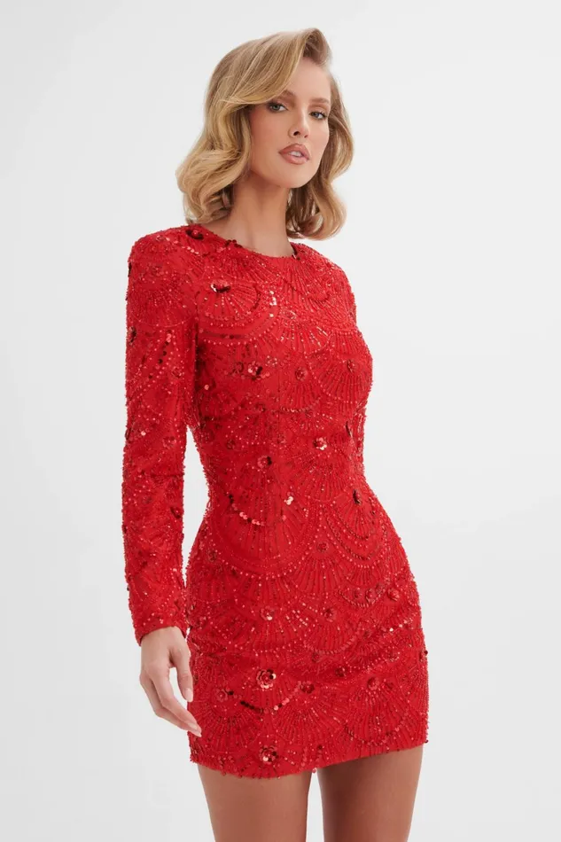 Women LongSleeve Dresses Lavish Alice AURORA Embellished Mini Dress In Red Red