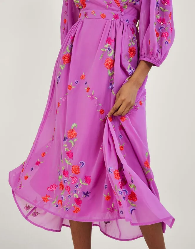 Women Lusia Embroidered Wrap Dress In Recycled Polyester Purple Monsoon Occasionwear