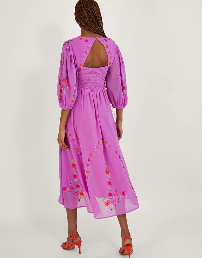 Women Lusia Embroidered Wrap Dress In Recycled Polyester Purple Monsoon Occasionwear