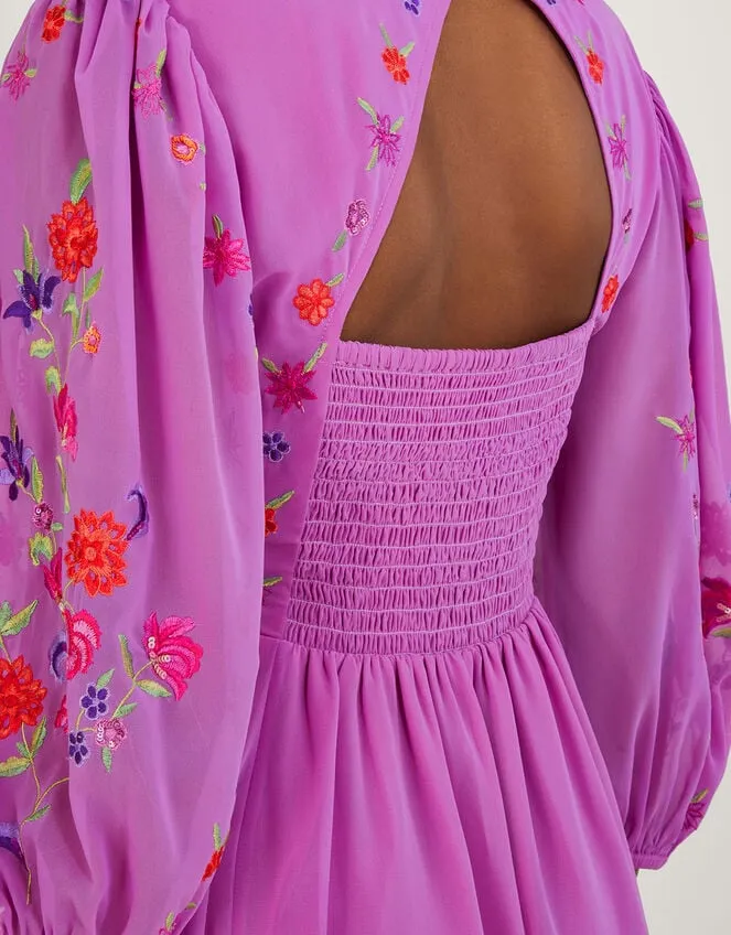 Women Lusia Embroidered Wrap Dress In Recycled Polyester Purple Monsoon Occasionwear