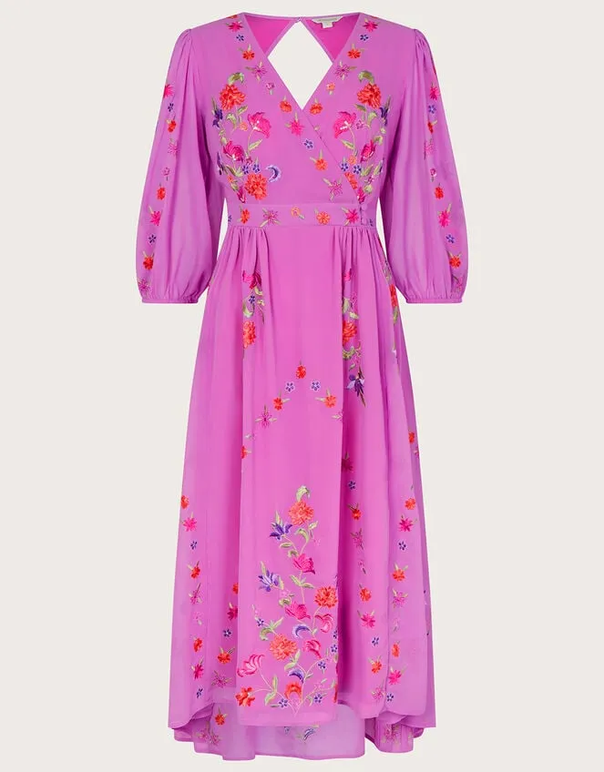 Women Lusia Embroidered Wrap Dress In Recycled Polyester Purple Monsoon Occasionwear