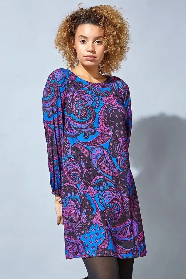 Women Magenta Paisley Print Swing Dress Roman Dresses