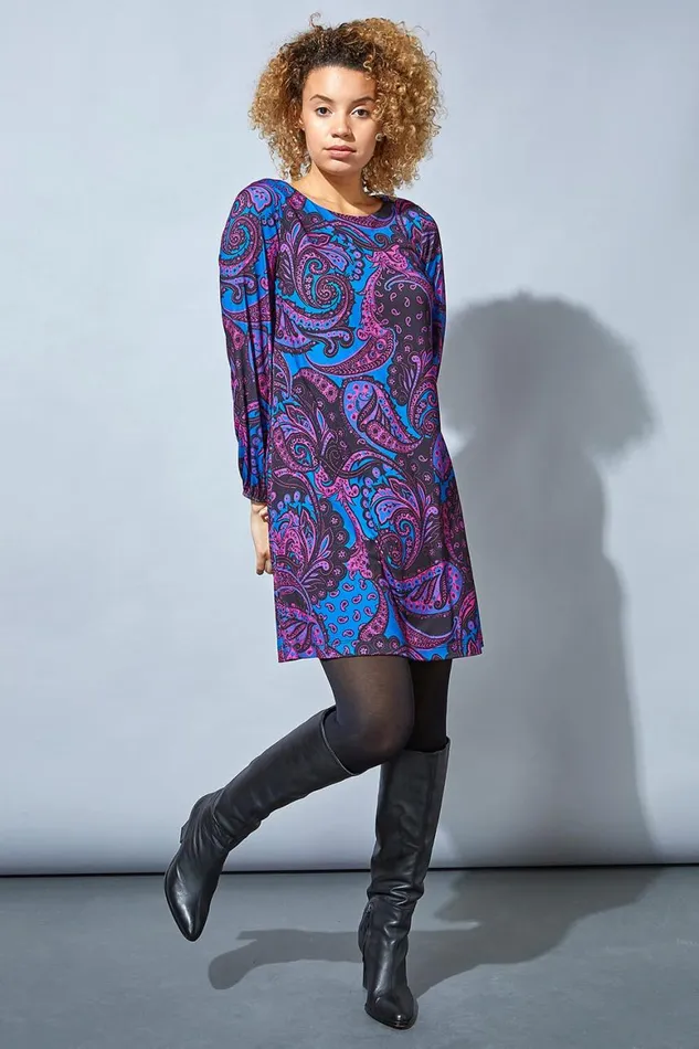 Women Magenta Paisley Print Swing Dress Roman Dresses