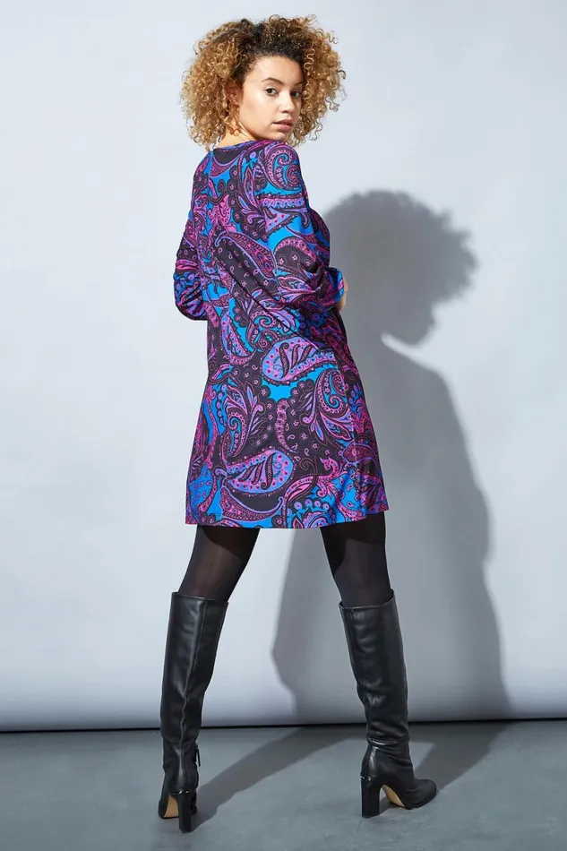 Women Magenta Paisley Print Swing Dress Roman Dresses