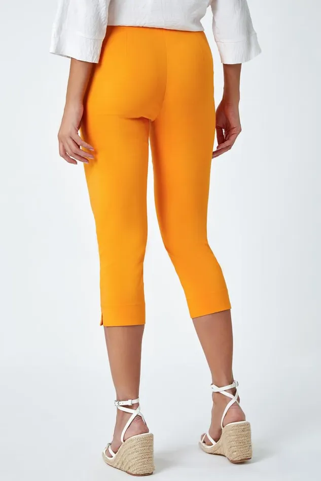 Women Mango Elastic Waist Stretch Cropped Trousers Roman Coords