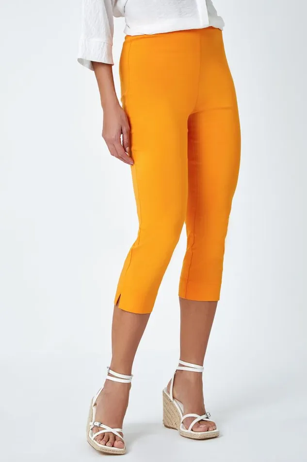 Women Mango Elastic Waist Stretch Cropped Trousers Roman Coords