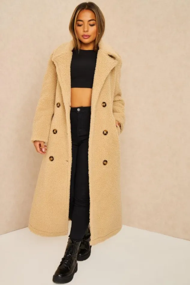 Women Manteau Long Beige Effet Peau De Mouton Ceintur Beige Brentiny Paris Jackets Women Manteau Long Beige Effet Peau De Mouton Ceintur Beige Brentiny Paris Jackets
