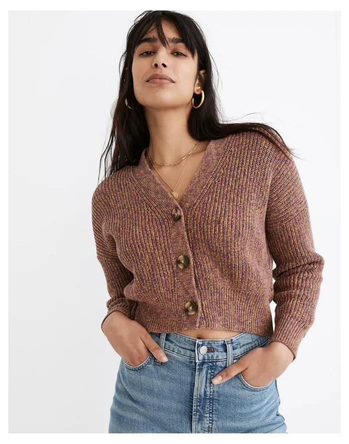 Women Marled Greywood Crop Cardigan Sweater Spacedye Bouquet Madewell Sweaters