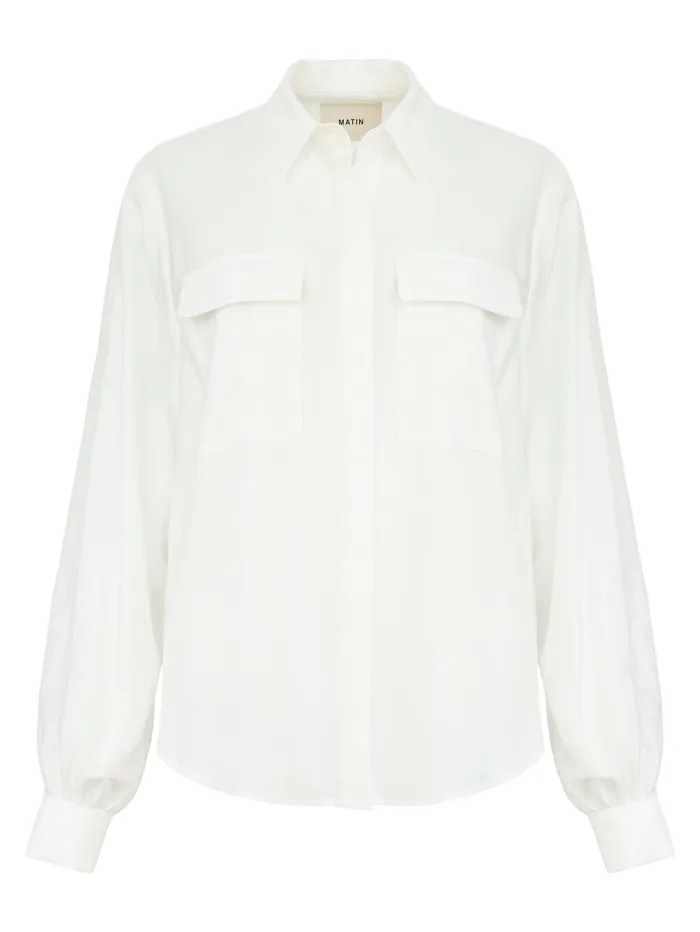 Women Matin 8211 White Classic Double Pocket Shirt The UNDONE Tops