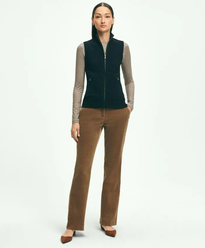 Women Merino Wool Blend Quilted Sweater Vest Black Brooks Brothers Sweaters