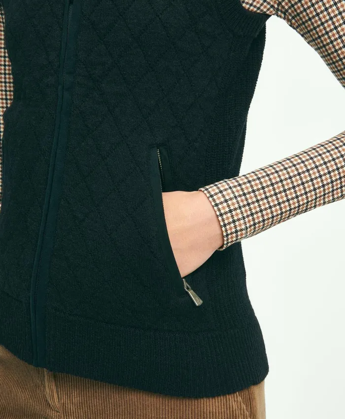 Women Merino Wool Blend Quilted Sweater Vest Black Brooks Brothers Sweaters